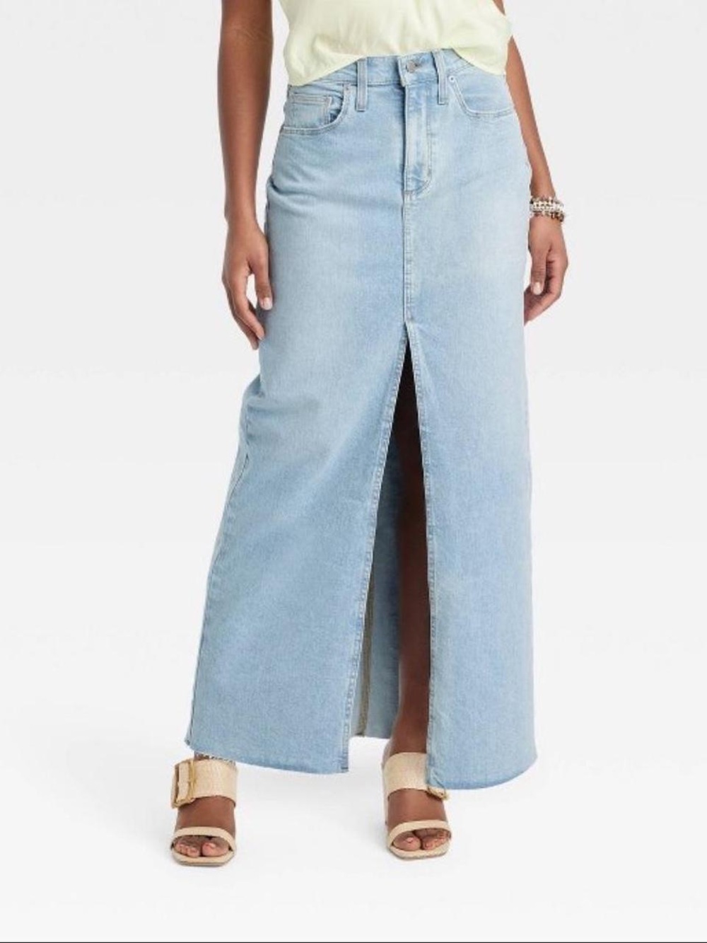 Universal Thread Front Slit Maxi Skirt Light Wash Denim Blue